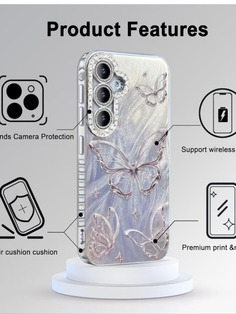 Butterfly Glitter Phone Case - for Samsung 25+  Silver Butterflies